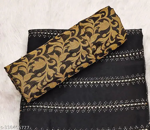 Embellished daily wear Georgette saree, chiffon fabric with separate Italian silk blouse, Indian traditional pattern and self-design blouse piece