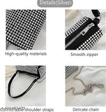 Silver synthetic crossbody bag with rhinestones, embellished net pattern, 2 compartments, free size (10in x 10in x 10in), perfect for summer trendy style