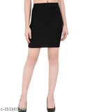 Trendy solid black cotton skirt, polyester material, waist sizes: 26", "28", "30