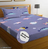 Premium cotton, supersoft, 200TC elastic king-size fitted bedsheets with 2 pillow covers, double bed. Ideal for summer, adult use. Cartoon print from TARAIN Collection." (123 characters)