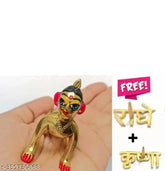 Painted brass Krishna idol: Shree Radha Rani Ji Ladli Ji SIZE 1 number free two tilak stamp, traditional Indian God icon with eye details
