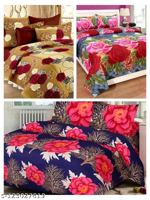 Polycotton floral double king size(90x90) bedsheets combo by Disha Creations, ideal for AC rooms and anniversaries