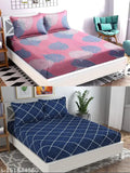Glace cotton elastic fitted double bedsheets combo pack of 2, with botanical print & 4 pillow covers - soft, cozy, machine-washable bedding from VORDVIGO
