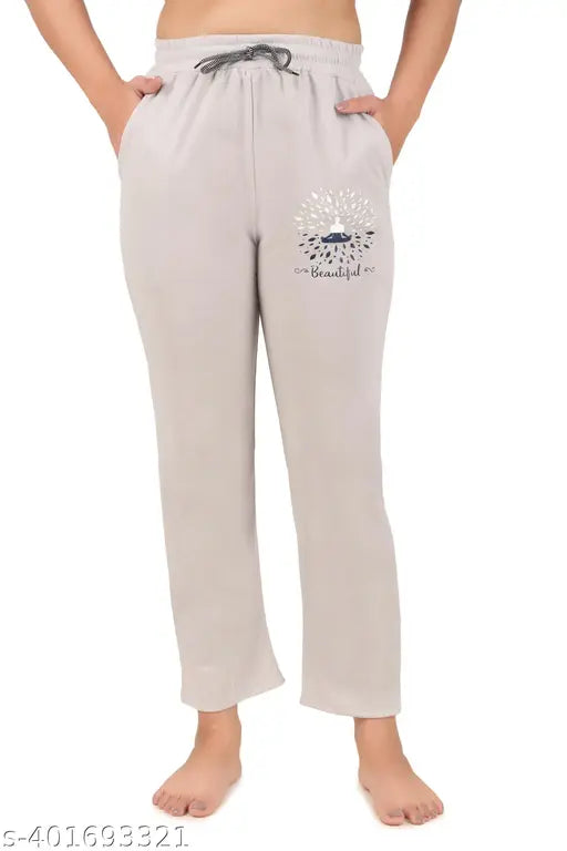 Cotton blend calf-length printed lower track pant for women, perfect for yoga or lounging