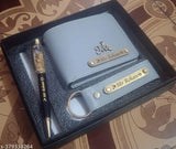 Grey faux leather men's wallet, keychain & personalized pen combo - Ideal for gifting on various occasions (India)