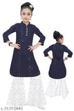 Cute cotton blend straight-cut palazzo kurtas, solid color for girls aged 2-9. Indian ethnic fashion without dupatta