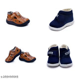 Tan leather sandals and velvet shoes for kids, breathable, shining, fashionable, and comfortable. Velcro fastening, memory foam insole, ideal for boys and girls sizes 2-2.5 years to 4.5-5 years. Indian origin