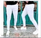 Men's cotton blend white jeans, solid design for stylish fit, size 32 (India origin)