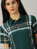 Green cotton blend printed polo t-shirt for women, casual and fashionable, perfect for everyday wear