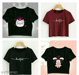 Black crown black maroon beautiful doll crop top for girl - printed net, short sleeves, polycotton fabric. High-quality and comfortable clothing for fashionable girls. Made in India