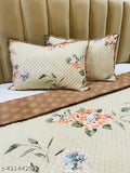 Luxury reversible quilted cotton bedsheet/comforter set (90*100), includes 2 pillow covers (20x30). Perfect for an adult's double bed in AC room. Superfine floral print, brand: HazyDecor