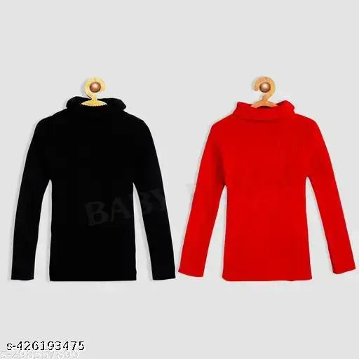 Multicolor woolen kids high neck sweater pack (2), solid pattern, long sleeves, suitable for baby boys and girls, Indian origin
