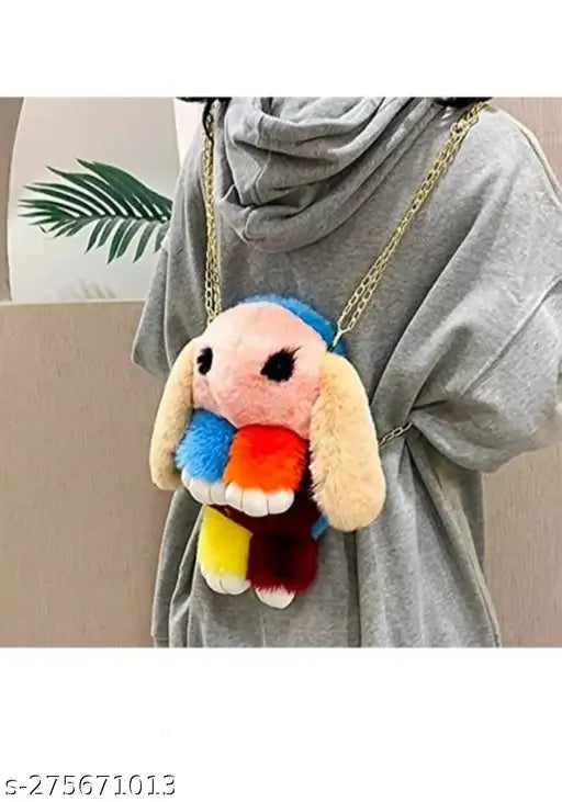 Multicolor Faux Leather Rabbit Crossbody Sling for Kids, vibrant self-design accessory, perfect for school or play