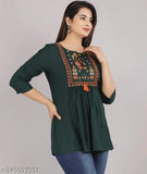Rayon embroidered net three-quarter sleeve tops for women, L & XL, Indian origin