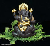 Brown and gold polyresin Ganesh smoke fountain with 10 cones, decorative home showpiece (12cm)