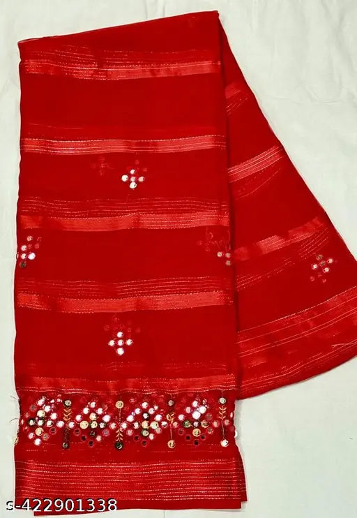 Embellished Georgette NavSarjan Women's Saree with Separate Cotton Slub Blouse, heavy work featuring latkan and mirror work" (124 characters)