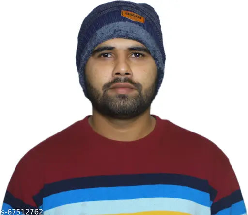 Woolen men's beanie (YOUTH ROBE MENS CAP) with fur lining, soft-spun acrylic for warmth and comfort, India origin