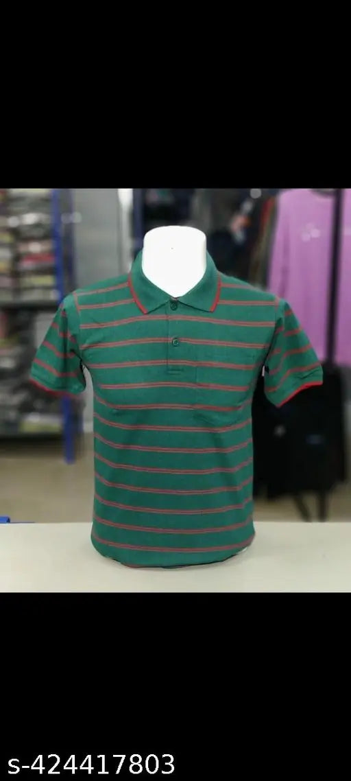 Striped cotton short-sleeve t-shirt, navy blue and white stripes on front, made in India