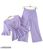 Trendy crepe top and bottom set, three-quarter sleeves, Indian-made fashion wear for women
