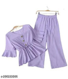 Trendy crepe top and bottom set, three-quarter sleeves, Indian-made fashion wear for women