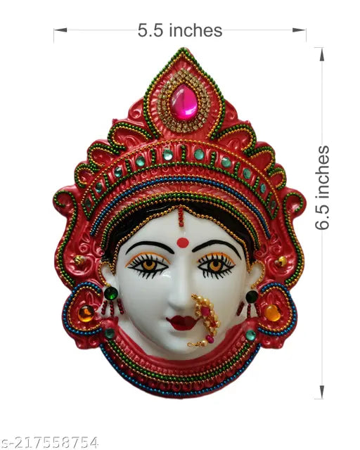 Red polyfibre Mahalakshmi face figurine, Marghshish devi for prosperity and wealth
