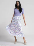 Stylish floral print crepe skirt for women, midi length, size 26-38, made in India