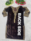 Velvet embroidered party suit with kurta, dupatta, and bottomwear, single size XL (India)
