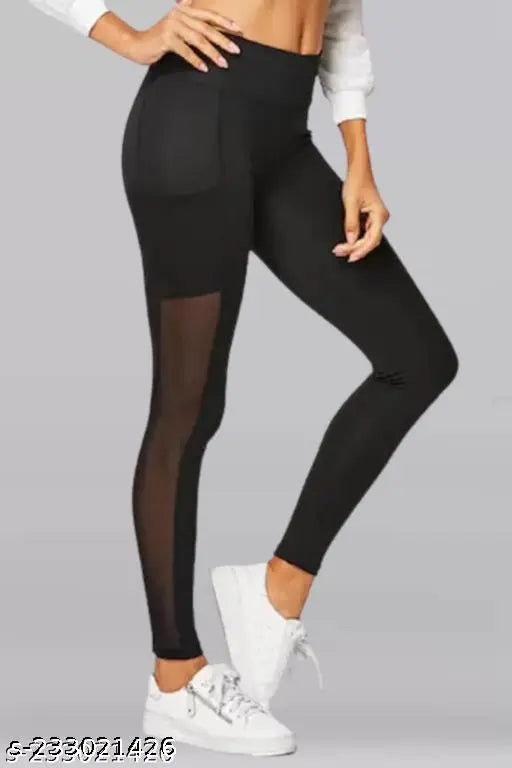 Green-Shade striped net lycra track pant for women, classic gym wear, size 28/30, India