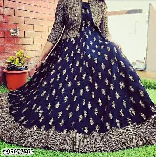 Rayon printed kurta with jacket, sleeveless, single-sized M-XXXL, vibrant Indian fashion