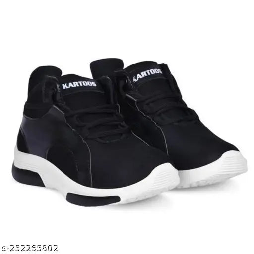 Stylish & trendy black EVA running shoes for boys by Fitler Footwear - ideal for comfortable sports activities, lace-up design, solid net pattern, pack of 1