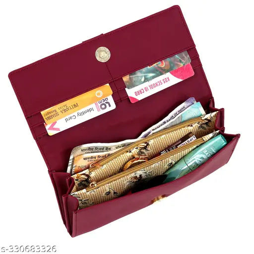 PU women's clutch with 6 card slots and phone pocket, solid pattern, free size (9in x 4in), from India