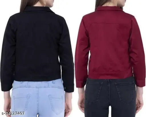 Black and Maroon denim jacket, solid pattern, long sleeves, S-XL sizes, Indian origin
