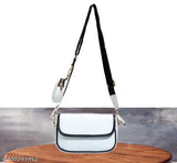 White canvas and leather sling bag, free size, 10in x 6in x 3in, made in India