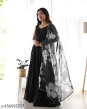Women's solid Georgette Anarkali kurta & dupatta set, floral printed, sleeveless, Indian ethnic wear