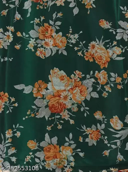 Organza and net botanical print choli and dupatta set with embellishments, Amazing Green ANARA_SS-11 for free size semi-stitched lehenga (waist 44m, length 56m, dupatta 2.15m), India origin