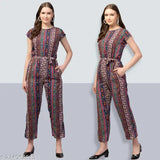Multicolor floral print crepe women's jumpsuit, versatile for weddings or casual events, breathable fabric for comfort in warm weather