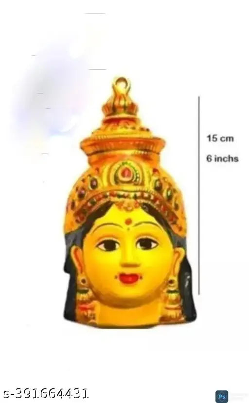 Handmade yellow aluminum Yantra showcasing Goddess Gowri, intricately detailed Varalakshmi & Ammavari faces, traditional Indian decorative piece