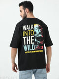 Oversized printed cotton t-shirt for men, three-quarter sleeves, India origin
