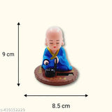 Blue round base, solar powered Gautam Buddha statue, eco-friendly religious idol for home & office