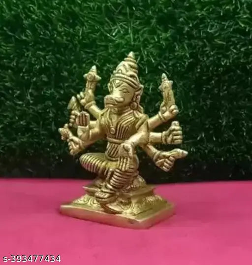 Brass Varahi Amman 8-Handed God Idol, intricate Indian brass statue of Varaga Devi, small size Lord Vishnu's Varaha Avatar Idol