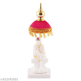 Marble Sai Baba Idol with Red-Yellow Umbrella, Indian Hindu God Statue (2.5"L x 7"H)
