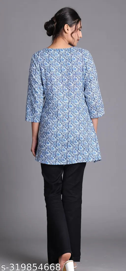 New cotton printed Angrakha, three-quarter sleeve, Indian traditional short kurti for women