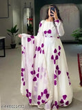 White and purple floral print Georgette Anarkali Kurta set, intricately detailed for women's ethnic wear