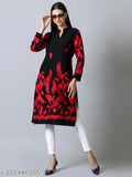 Women's printed wool A-line kurta, long sleeves, Indian handloom fashion