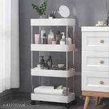 White plastic 4-tier kitchen storage rack for onions, potatoes, aloo, pyaaz, fruits, vegetables, and sabji (India)