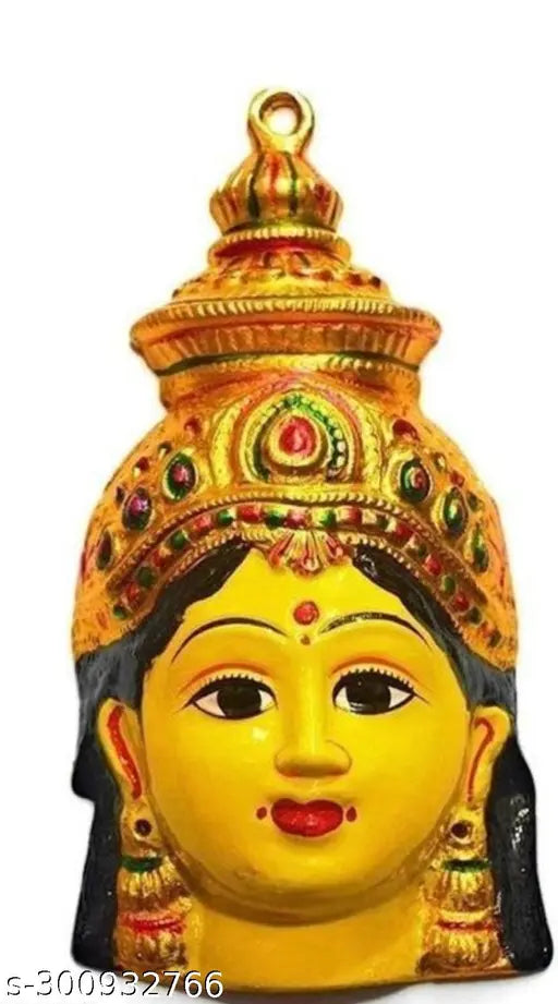 Yellow aluminium God Idol: Handcrafted 6 inch Varalakshmi face decorative showpiece from India