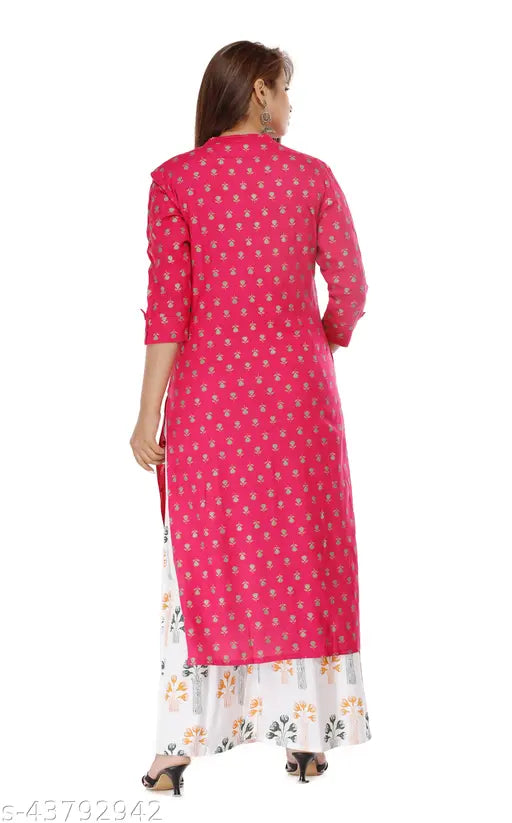 Rayon printed Kurta & Palazzo set, vibrant Indian attire for women, three-quarter sleeves