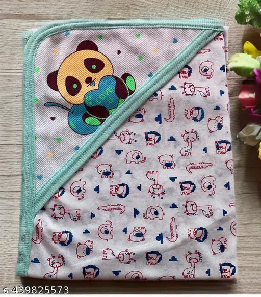 100% cotton double layer baby blankets swaddle pack of 3, ideal for newborns. Soft, fluffy, gentle on skin. Printed towels included." (116 characters)