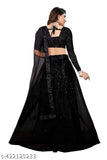 Black net western party wear Lehenga Choli, embroidered top and embellished dupatta set for women