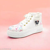 Synthetic leather casual shoes for girls, printed pattern and lace-up detail, Indian origin (2.5-3 to 9.5-10 years sizes)